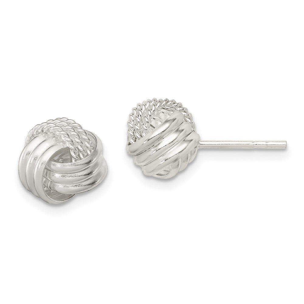 Sterling Silver Polished and Textured Knot Post Earrings (Rhodium)