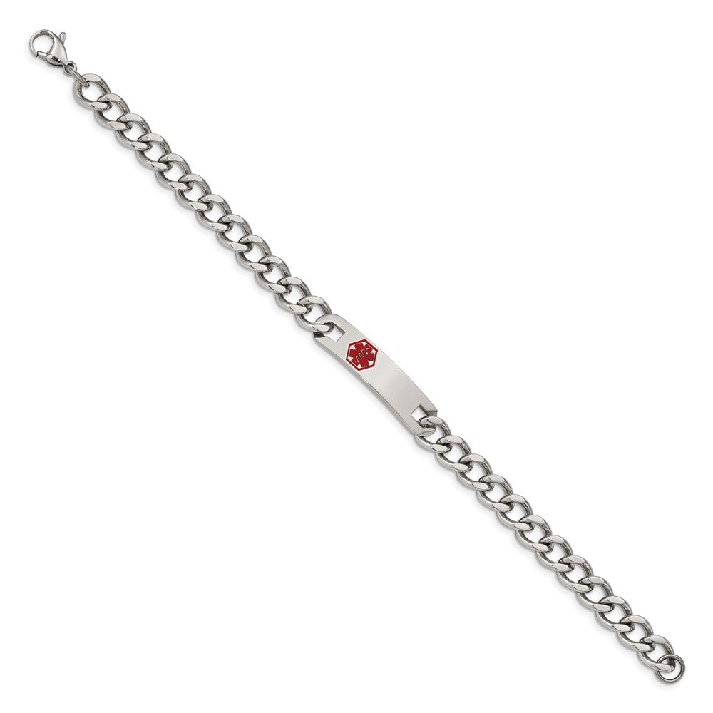 Stainless Steel Polished with Red Enamel 9.5in Medical ID Bracelet 9.5 inches