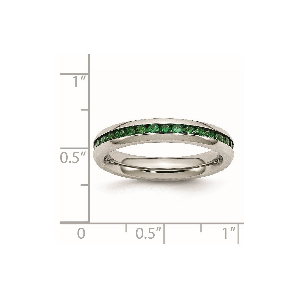 Stainless Steel Polished 4mm May Dark Green CZ Ring Size - 9