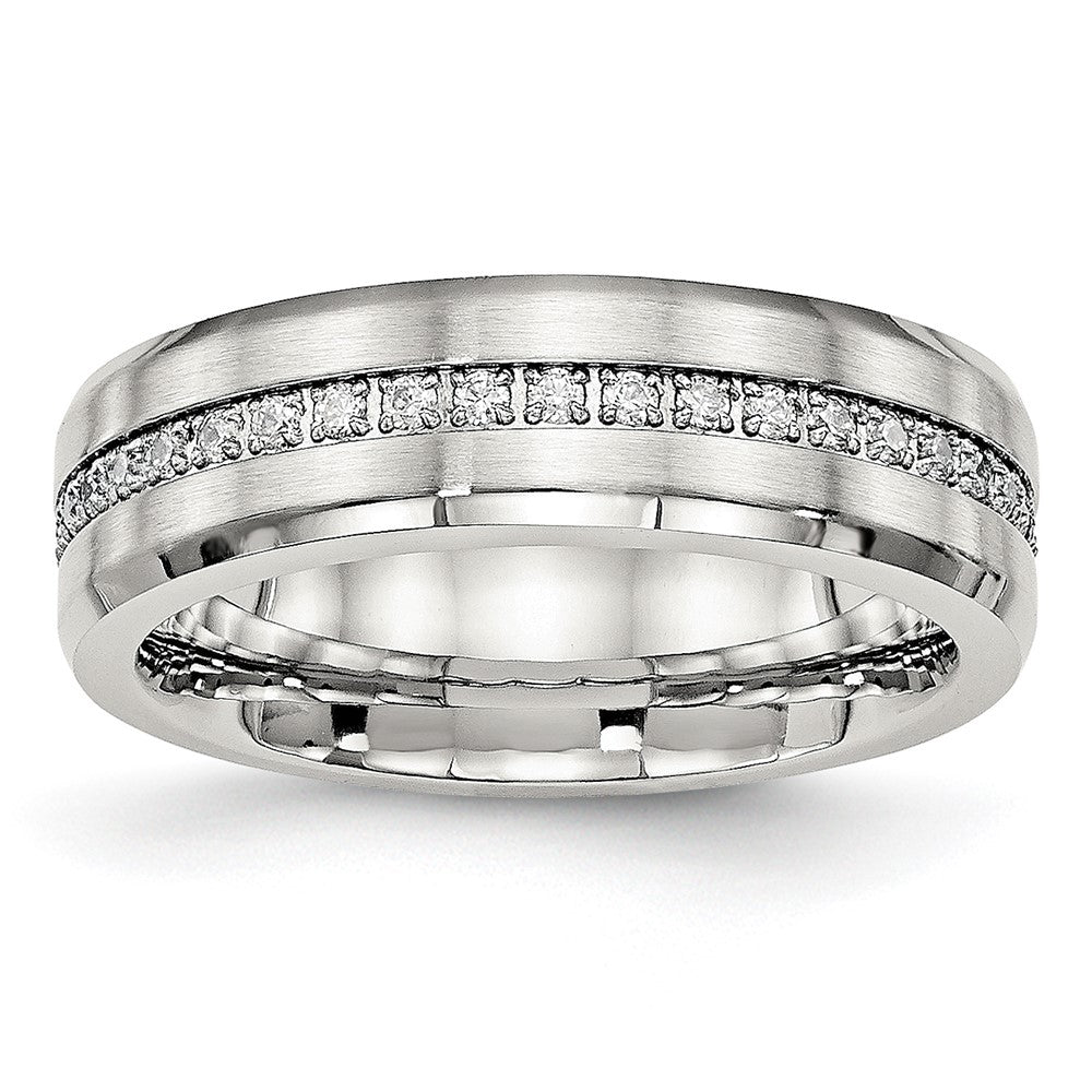 Stainless Steel Brushed and Polished w/CZ 6.5mm Band Size - 10