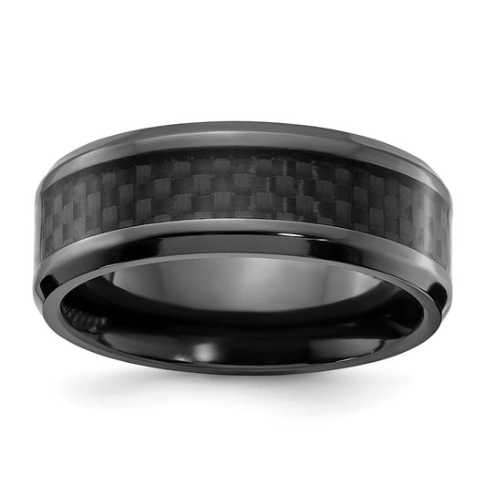 Black Zirconium Polished w/Black Carbon Fiber Inlay 8mm Band Size - 11