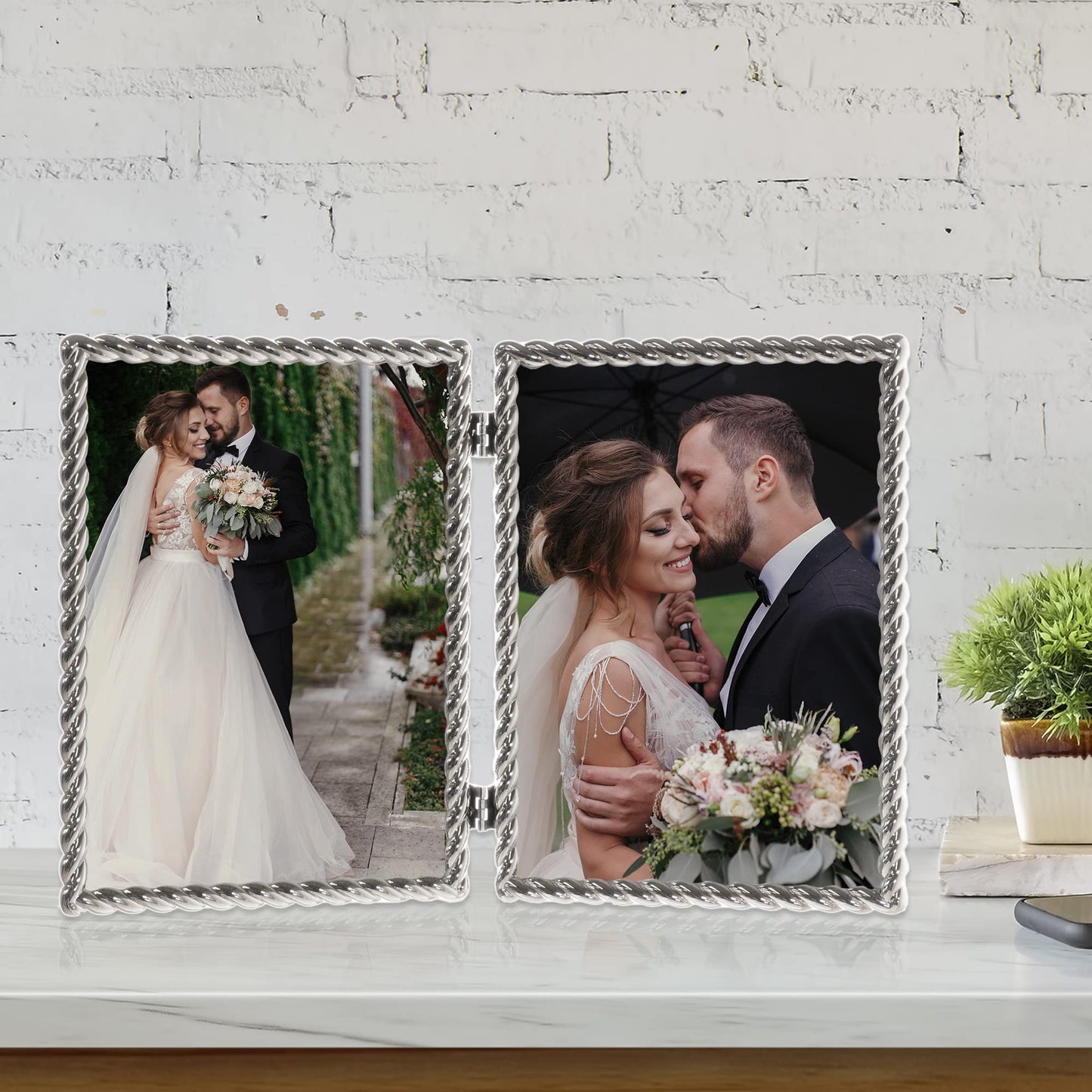 Silverplate ROPE BORDER 5x7 Double frame - 5x7