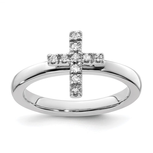 Sterling Silver Stackable Expressions Cross Diamond Ring Size -9
