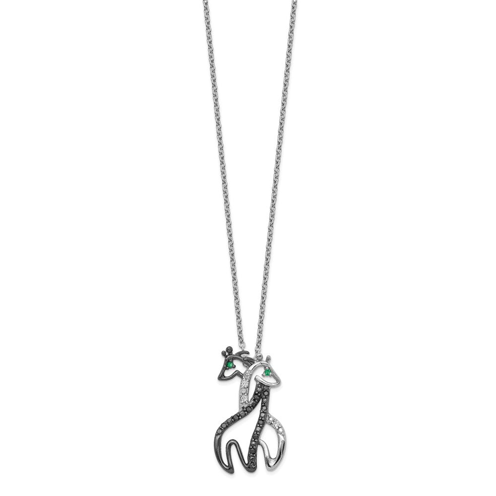 Cheryl M Sterling Silver Rhodium-plated with Black Rhodium Accent Brilliant-cut Black Green and White CZ Giraffes 18 Inch Necklace 18 Inches
