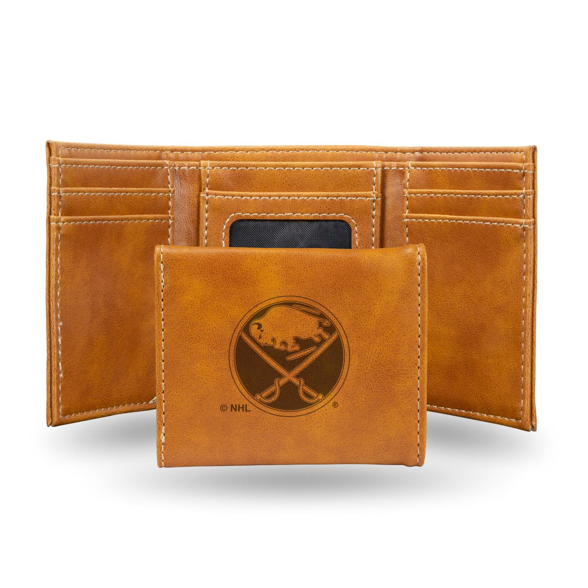 Buffalo NHL Sabres Laser Engraved Brown Trifold Wallet