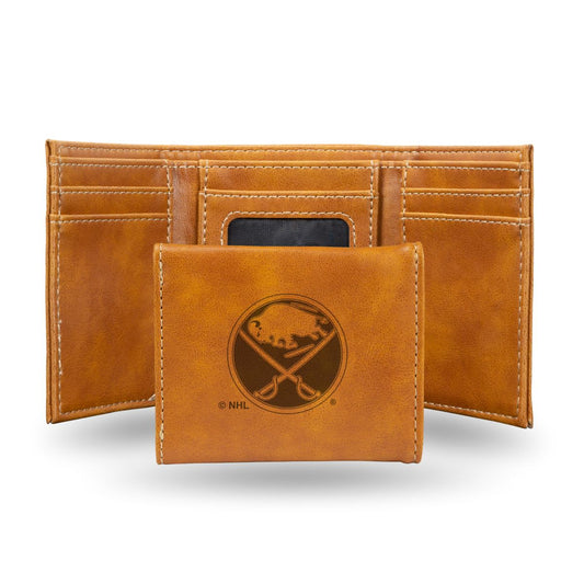 Buffalo NHL Sabres Laser Engraved Brown Trifold Wallet