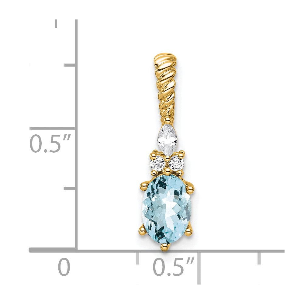 14K Polished Diamond and Aquamarine Twisted Chain Slide