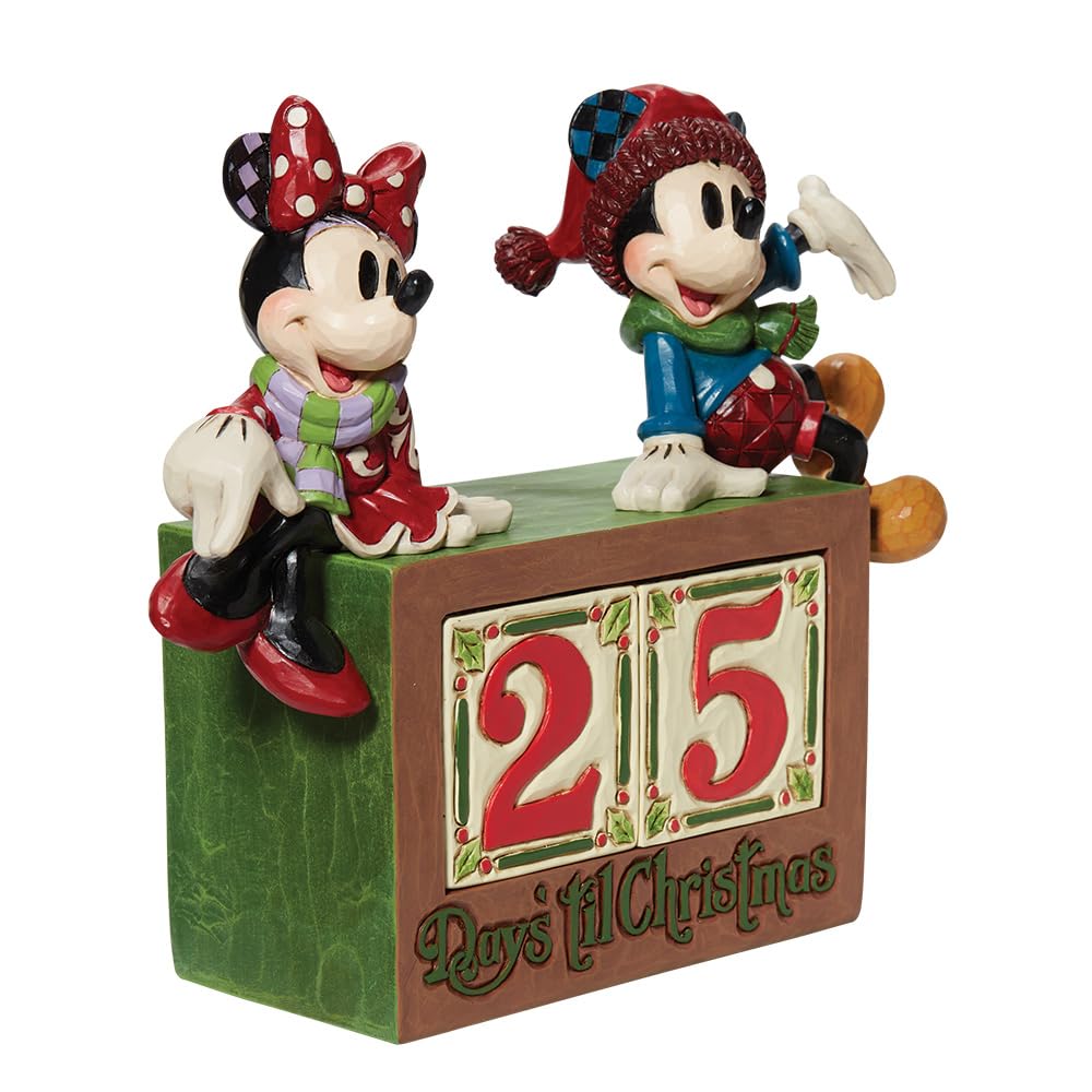 Jim Shore The Christmas Countdown - One Figurine With Two Date Blocks 7.5 Inch, Resin - Calendar Blocks Minnie Mickey 6013057