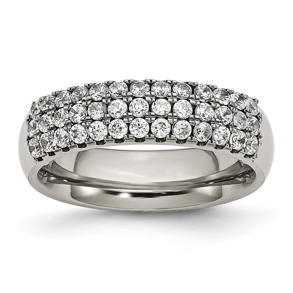 Titanium Polished Multi-row CZ 7mm Band Size - 6