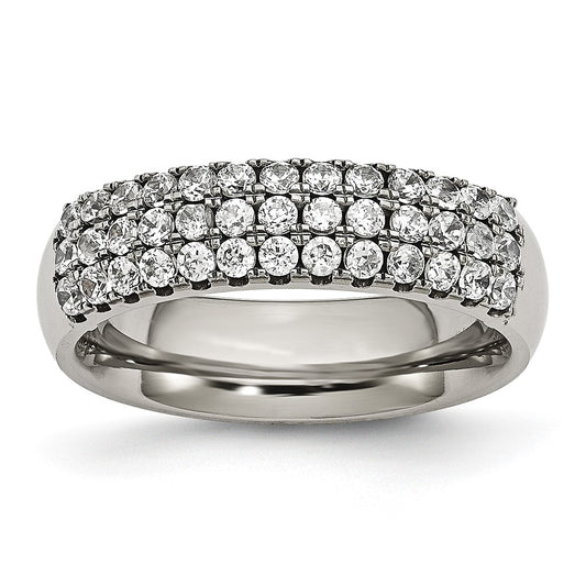 Titanium Polished Multi-row CZ 7mm Band Size - 6