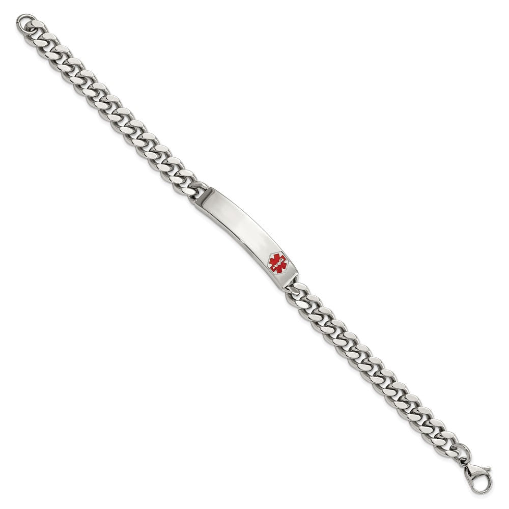 Stainless Steel Polished with Red Enamel 8.75in Medical ID Bracelet 8.75 inches