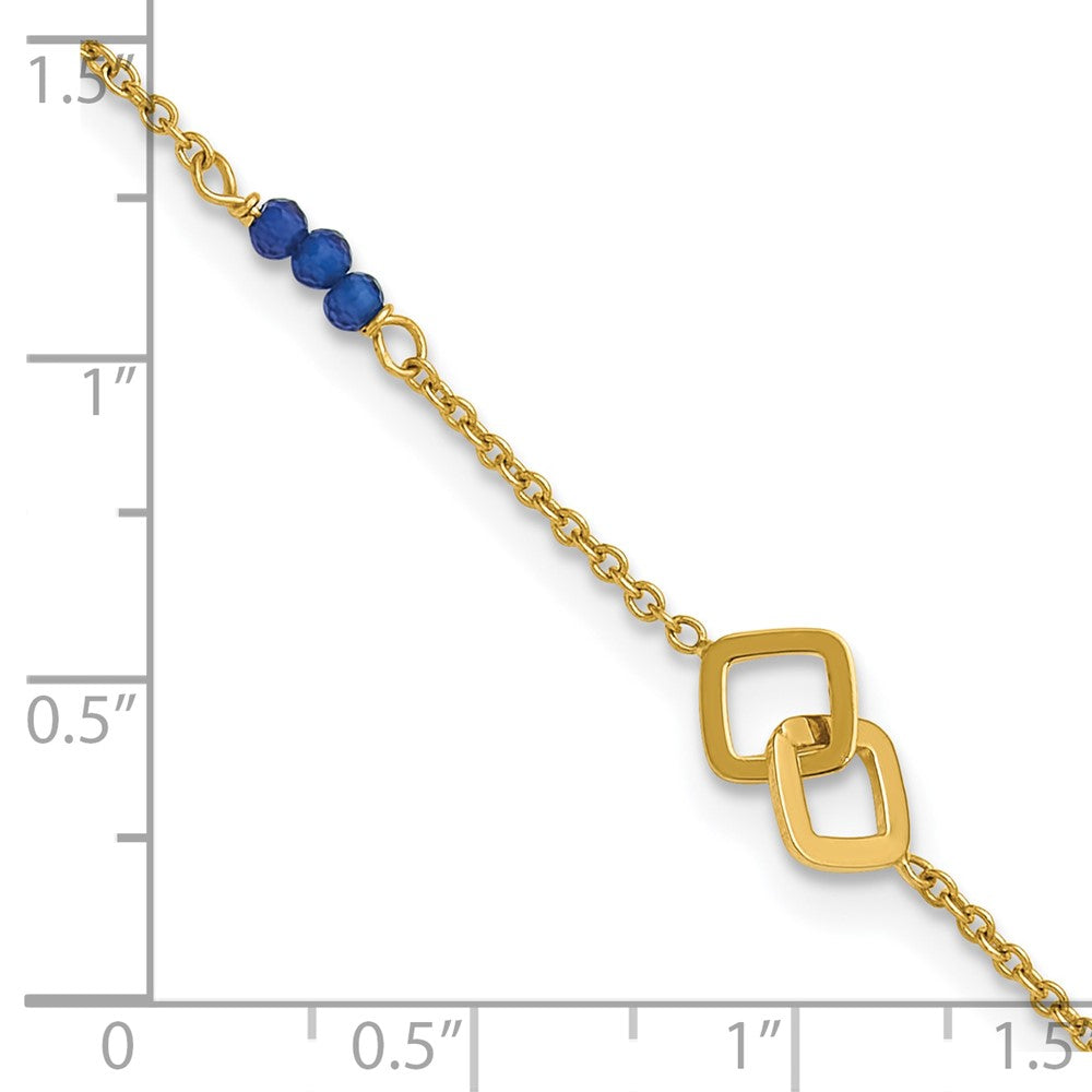 14k Polished Blue Spinel Beads and Squares 9 inch with 1 inch Extender Anklet