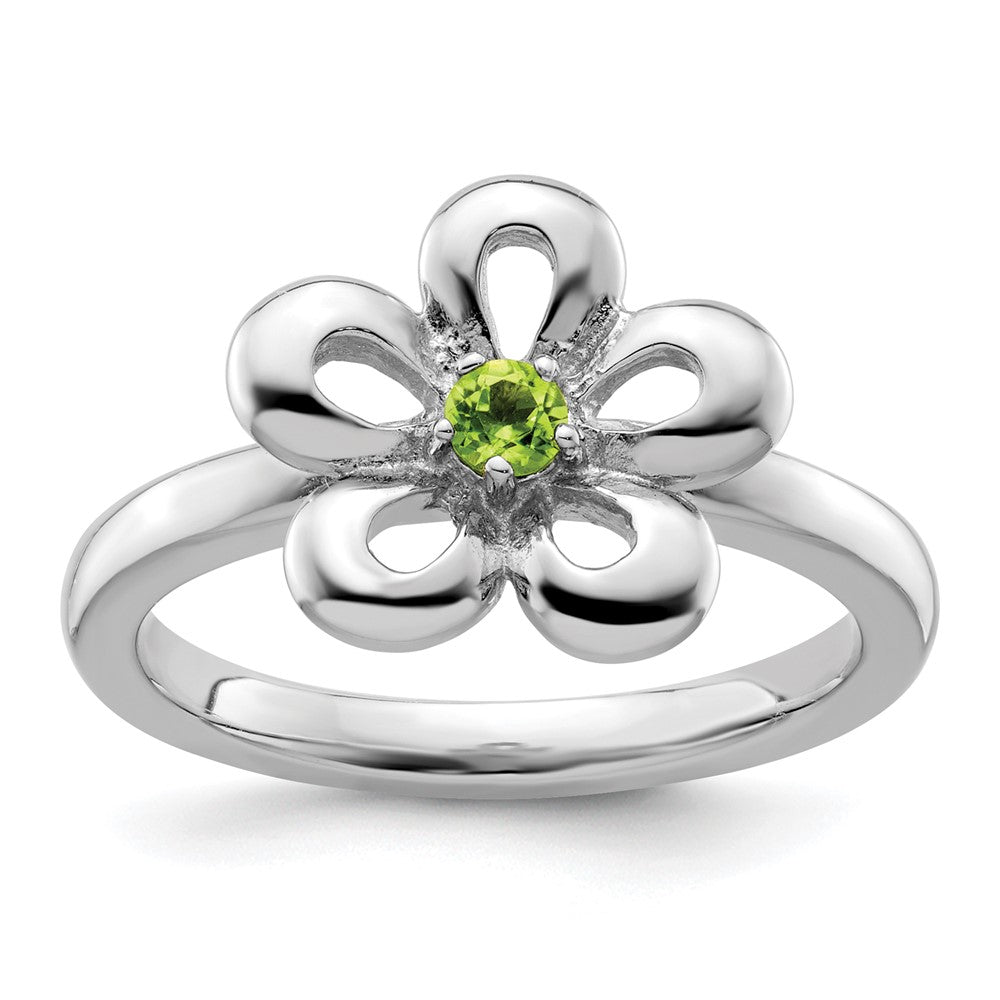 Sterling Silver Stackable Expressions Polished Peridot Flower Ring Size -7
