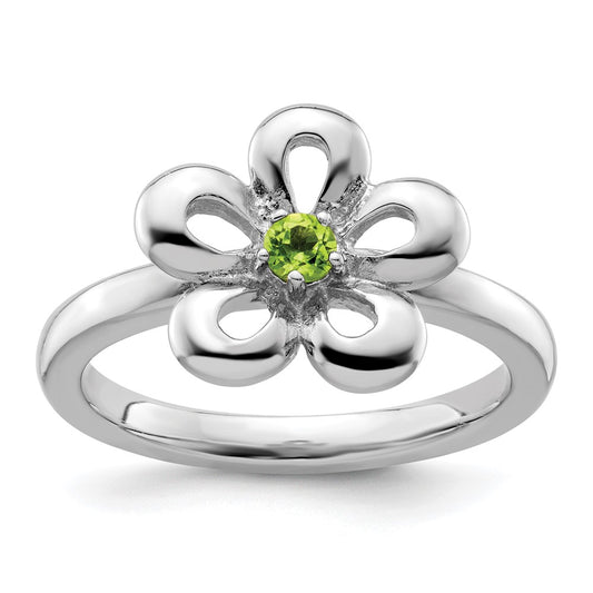 Sterling Silver Stackable Expressions Polished Peridot Flower Ring Size -7