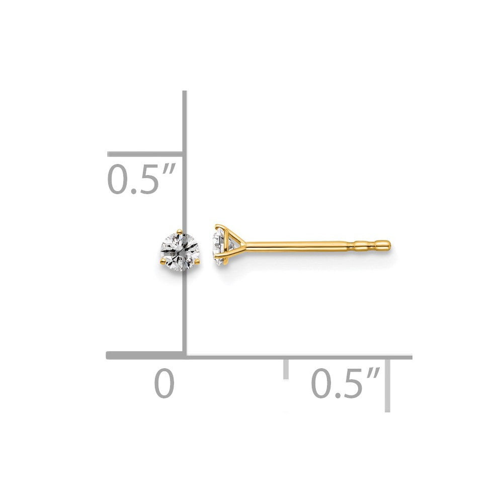 14k Yellow Gold 1/10 ctw Lab Grown Diamond VS/SI+ G+ Round 3 Prong Heavy Wt. Stud Earrings