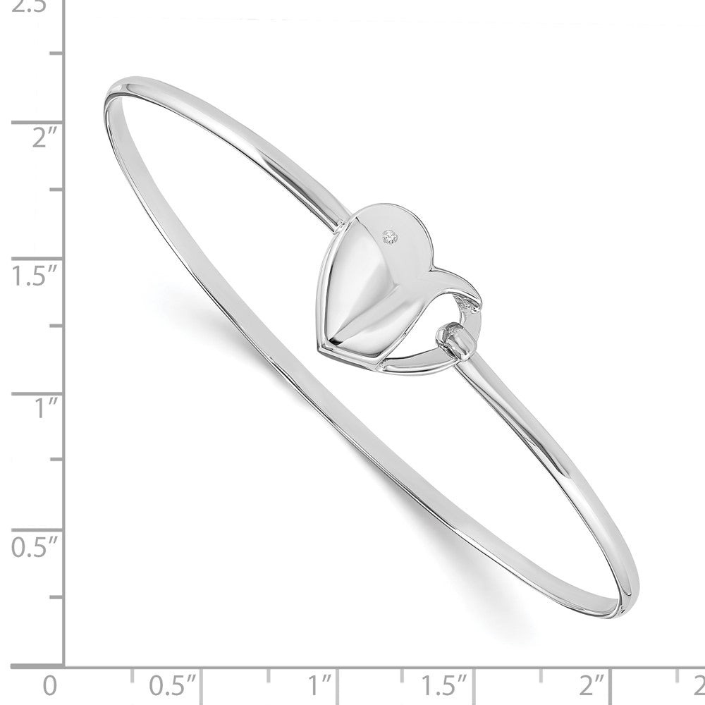 White Ice Sterling Silver Rhodium-plated Diamond Heart Bangle Bracelet 7 inches