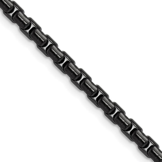 Chisel Stainless Steel Polished Black IP-plated 3.5mm 18 inch Elongated Round Box Chain