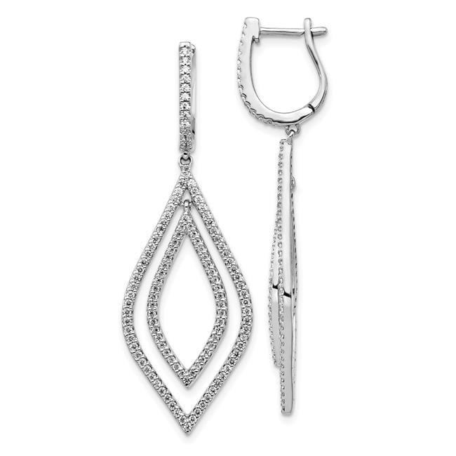 14k White Gold 1.1 carat Diamond Teardrop Hinged Dangle Earrings