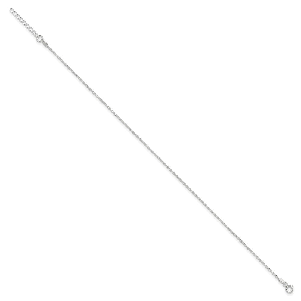 Sterling Silver 1.3mm Singapore 9in Plus 1in ext. Chain Anklet 9 inches