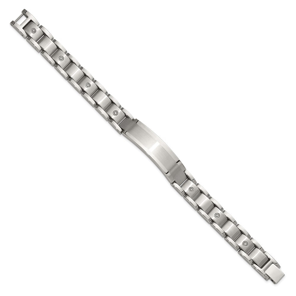Chisel Stainless Steel Brushed and Polished with 14K White Gold Accent and 1/20ct. Diamond 8.5 inch Bracelet 8.5 inches
