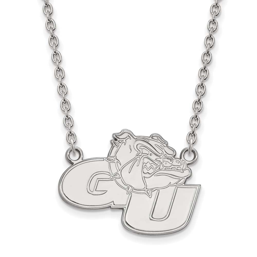 Sterling Silver Rhodium-plated LogoArt Gonzaga University G-U Bulldog Large Pendant 18 inch Necklace QSS008GON-18