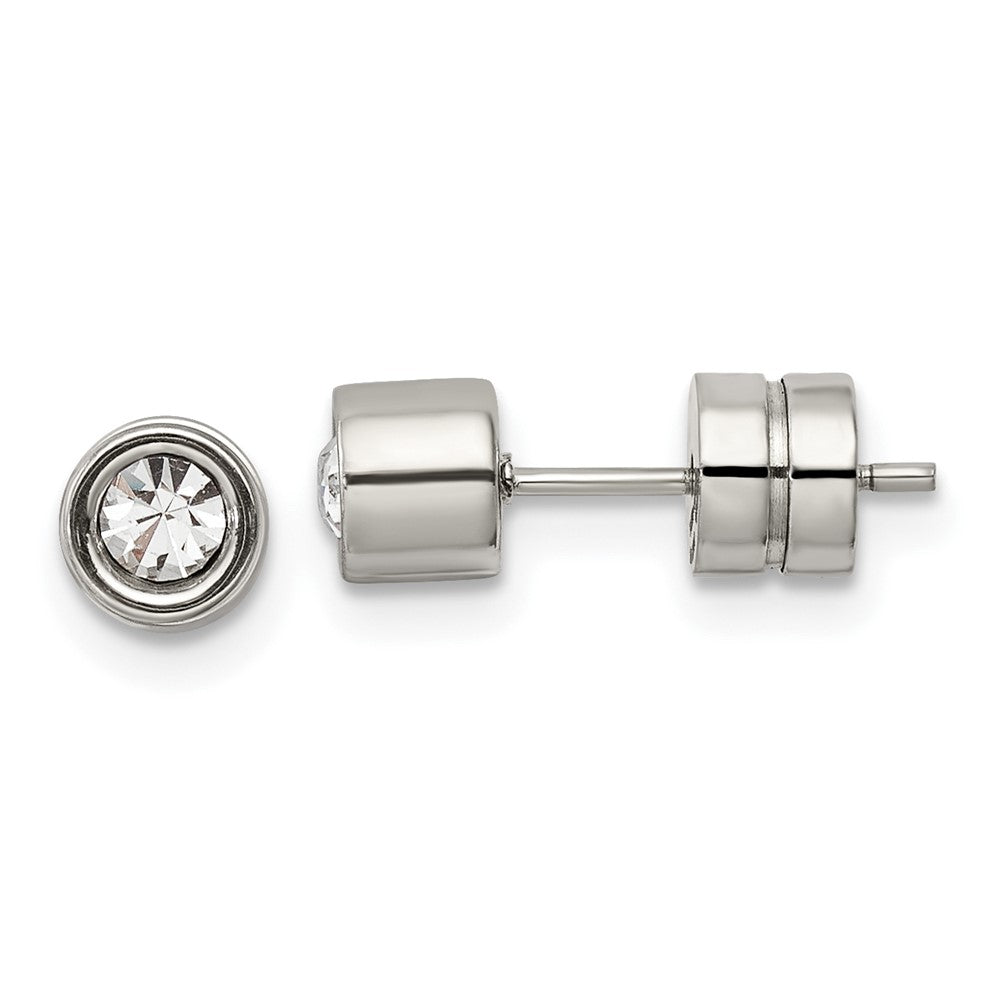 Stainless Steel Polished CZ Bezel Post Earrings