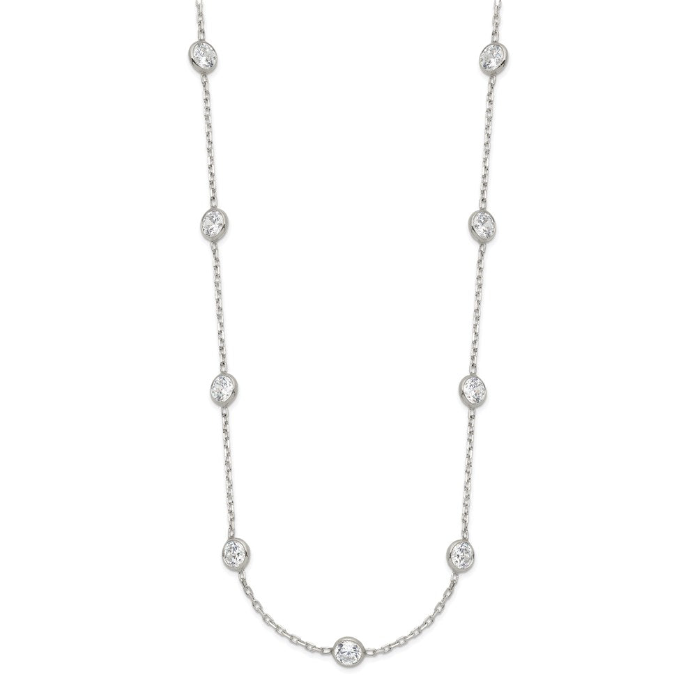 Sterling Silver Clear 4mm 9-Station CZ w/2in ext. Necklace 18 Inches