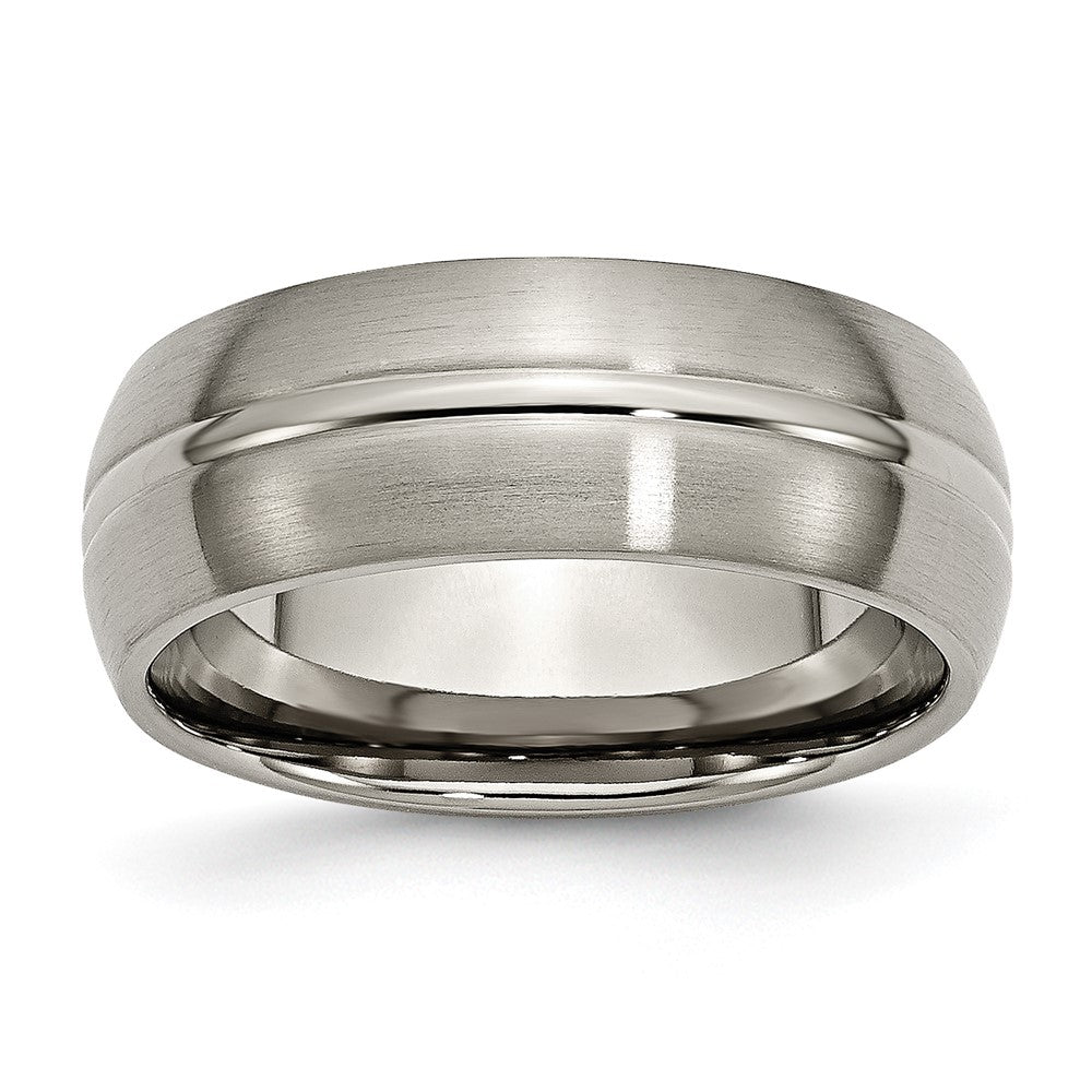 Titanium Brushed Center 8mm Grooved Band Size - 12.5