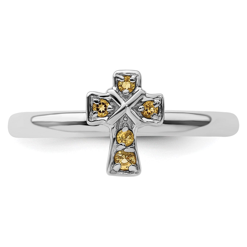Sterling Silver Stackable Expressions Rhodium Citrine Cross Ring Size -9