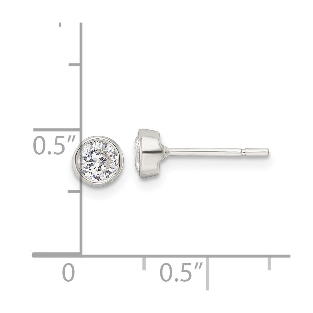 Sterling Silver Polished 4mm Round CZ Bezel Set Stud Earrings