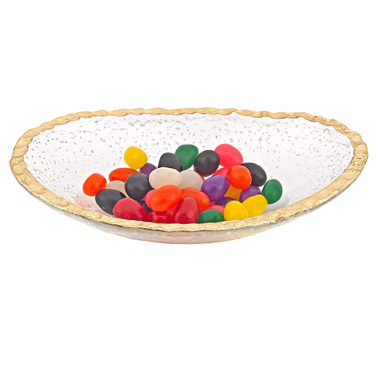 Hand Decorated Gold Leaf Edge Oval 12 x 8" Glass Serving Bowl