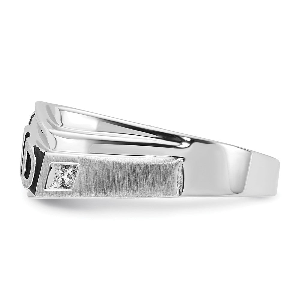 Sterling Silver Polished and Brushed Enamel Dad Diamond Ring