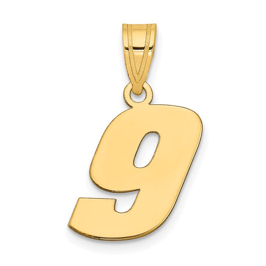 14k Polished Block Number 9 Pendant