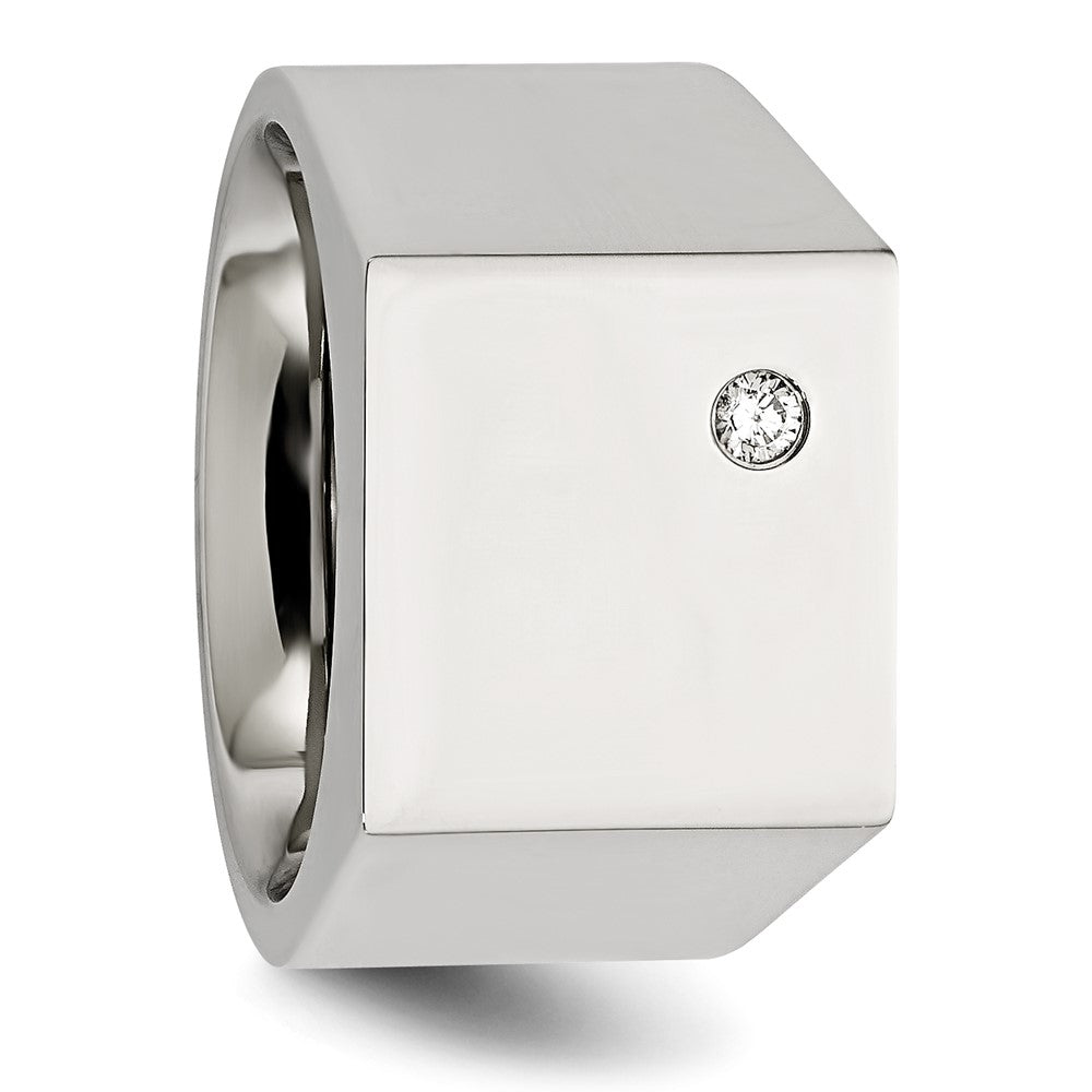 Stainless Steel Polished CZ Signet Ring Size - 11