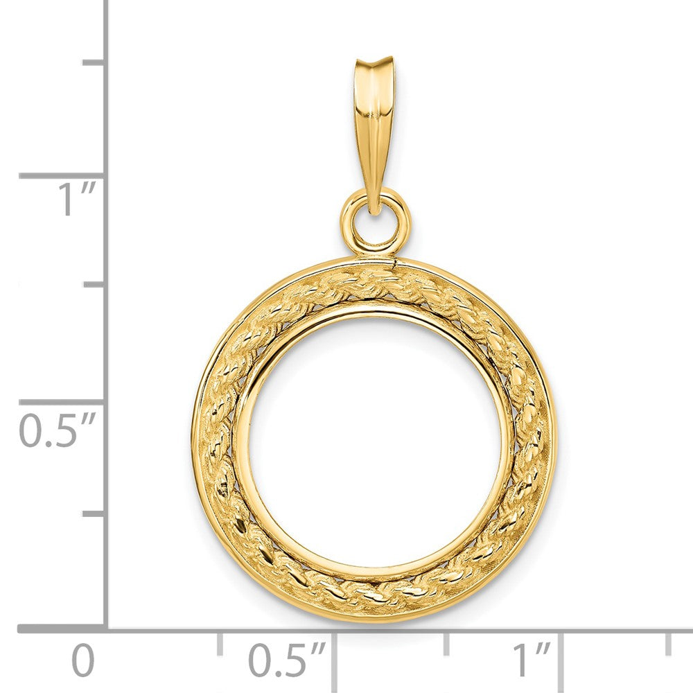 Wideband Distinguished Coin Jewelry 14k Polished Casted Rope with Bright Edge 15.5mm Prong Coin Bezel Pendant