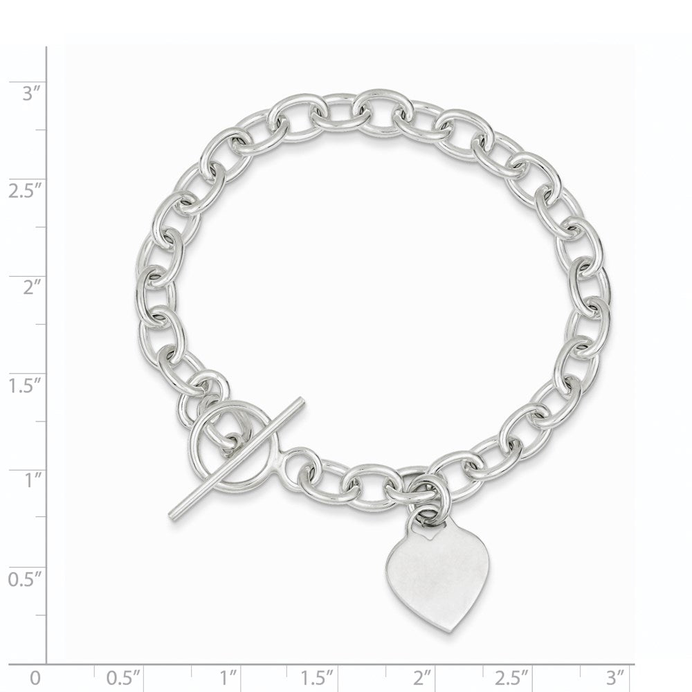 Sterling Silver Dangling Engraveable Heart Charm Bracelet 7.25 inches