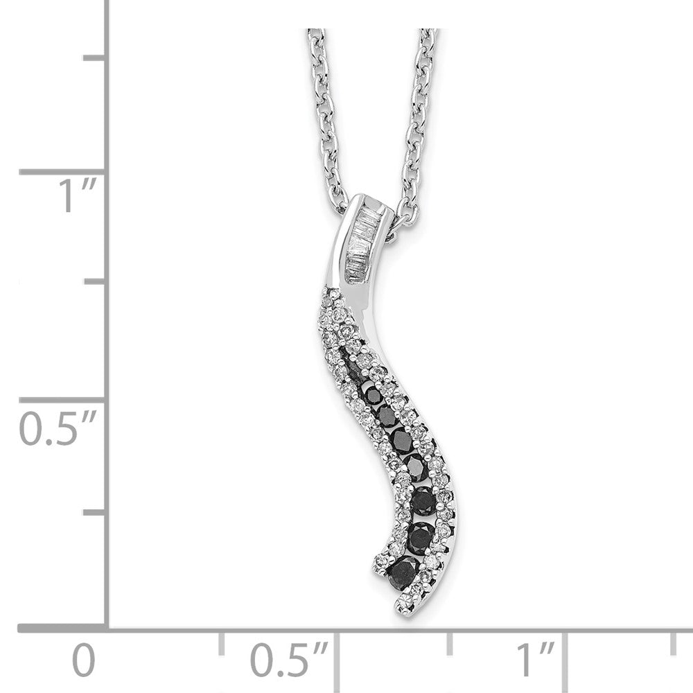 White Night Sterling Silver Rhodium-plated Black and White Diamond 18 Inch Necklace with 2 Inch Extender 18 Inches