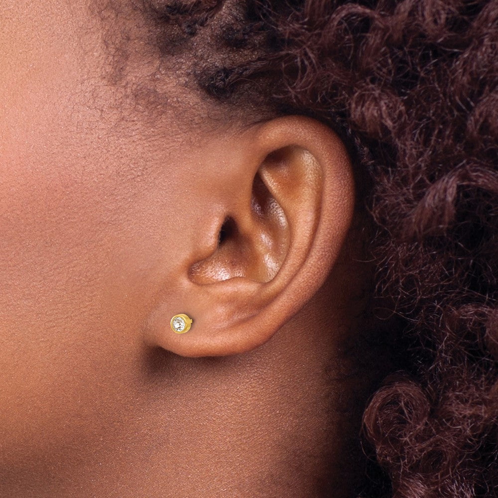 Inverness 14K Gold Polished 4mm Crystal Bezel Post Piercing Earrings