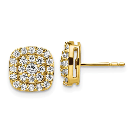 14k 7/8 carat Lab Grown Diamond VS/SI+ G+ Complete Square Halo Post Earrings
