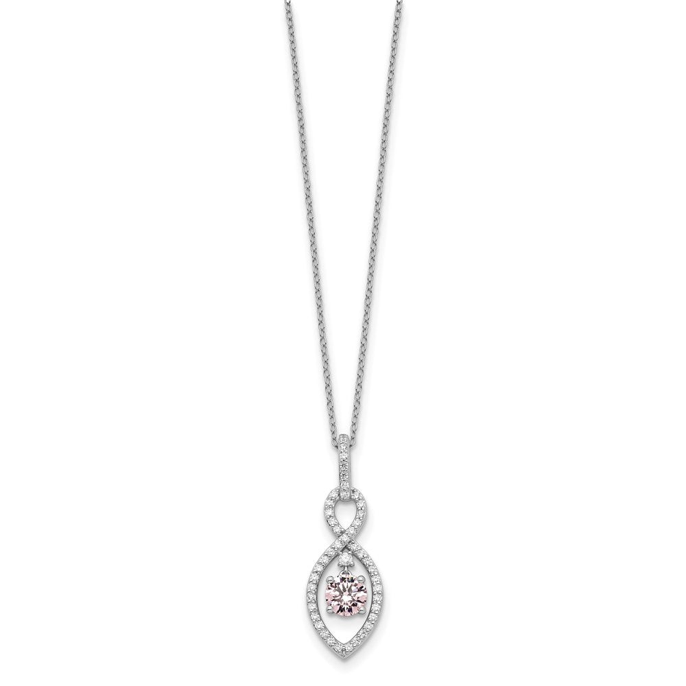 Sterling Silver Pink and Clear CZ FAncy Pendant Necklace