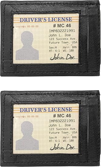 Set of 2 - Made in India Genuine Cowhide Slim Leather Front Pocket Wallet and Magnetic Money Clip (Black)