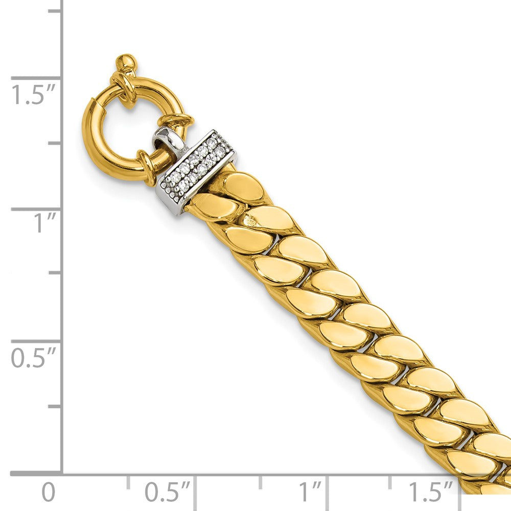 14K Two-tone CZ Polished Fancy Curb Bracelet 7.5  inches