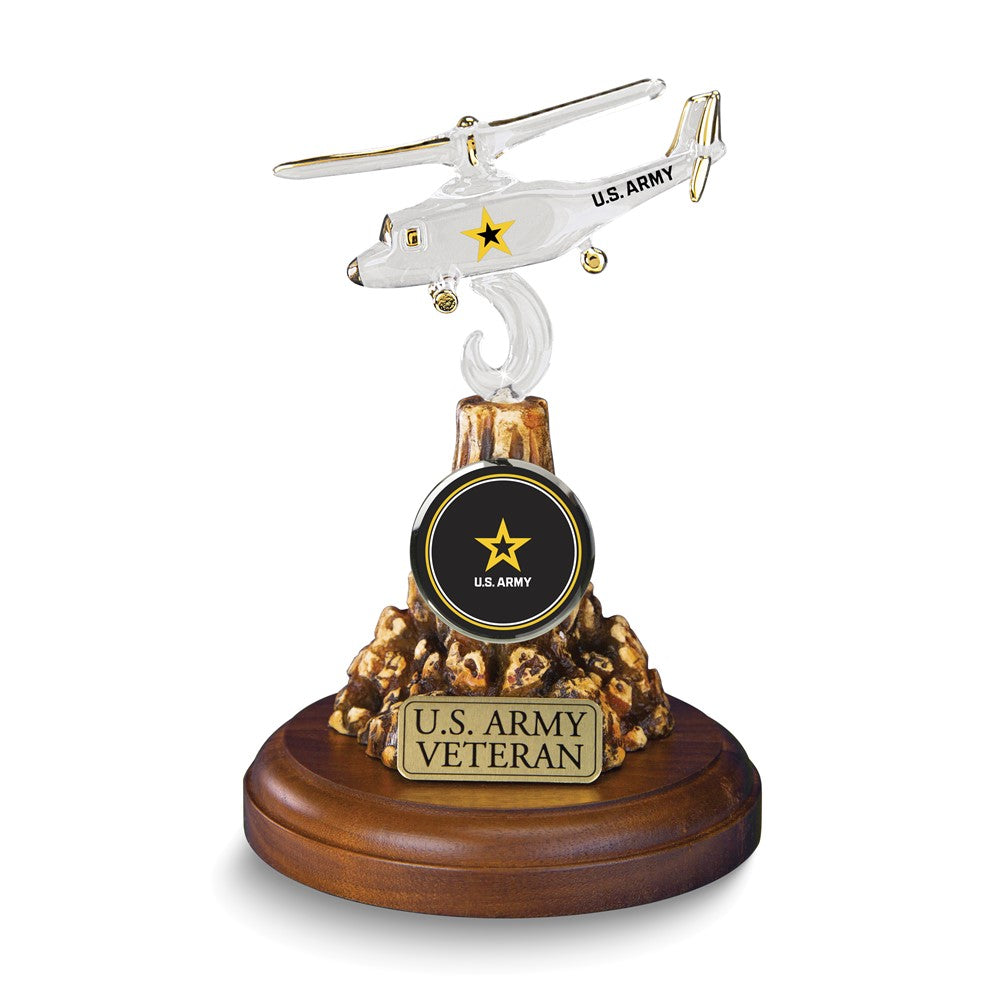 Glass Baron US Army Veteran with Helicopter Handcrafted Glass Figurine