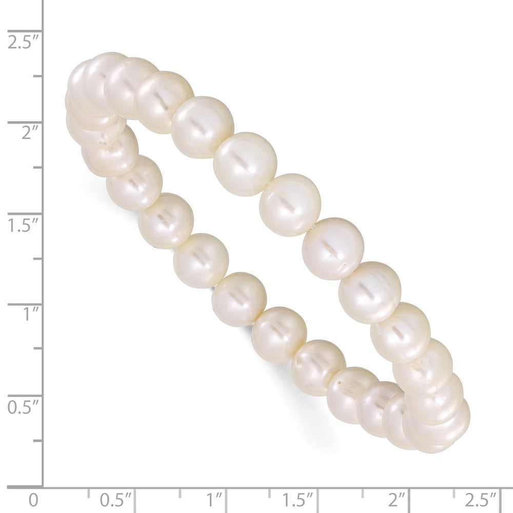 Chisel 8-9mm White Round Freshwater Cultured Pearl 7.25 inch Stretch Bracelet 8 inches