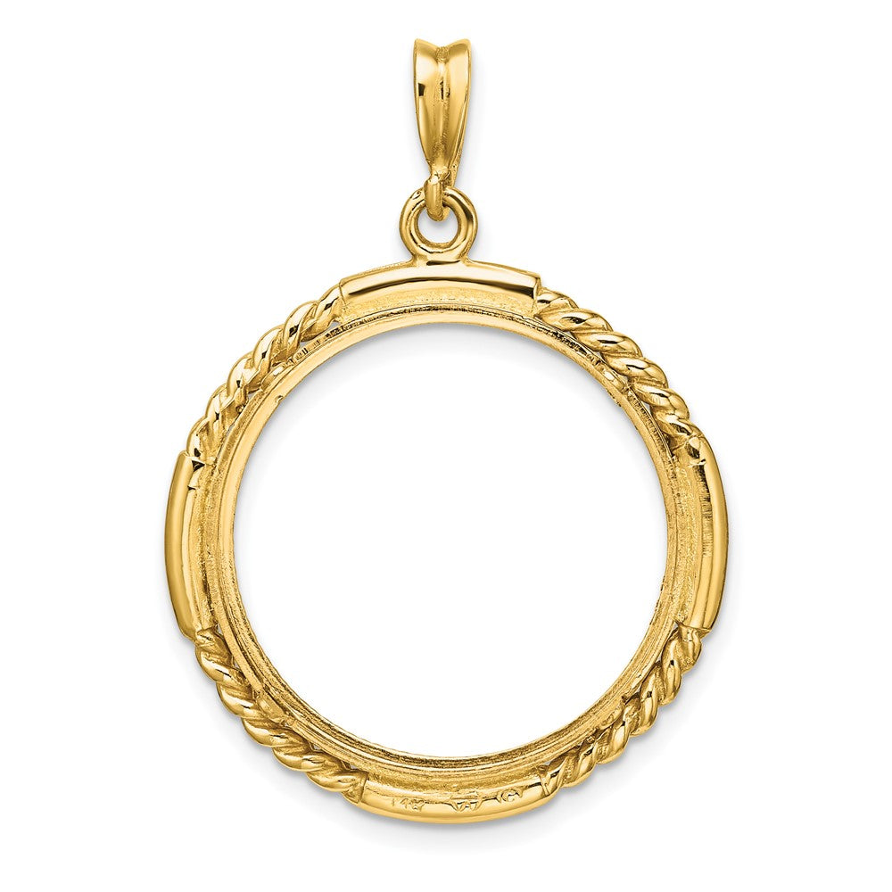Wideband Distinguished Coin Jewelry 14k Polished Quadruple Twist and Diamond-cut 22.0mm Prong Coin Bezel Pendant