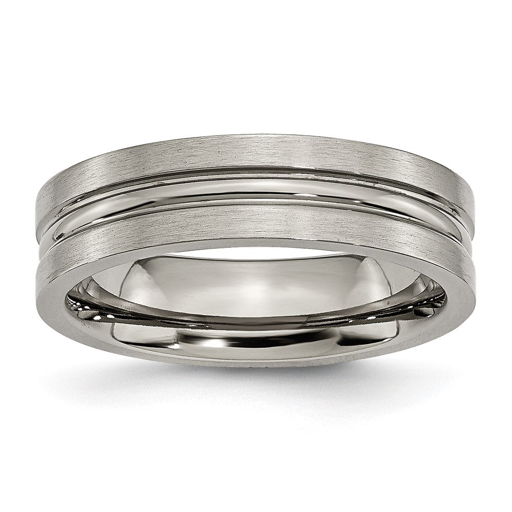 Titanium Brushed and Polished 6mm Grooved Band Size - 8.5