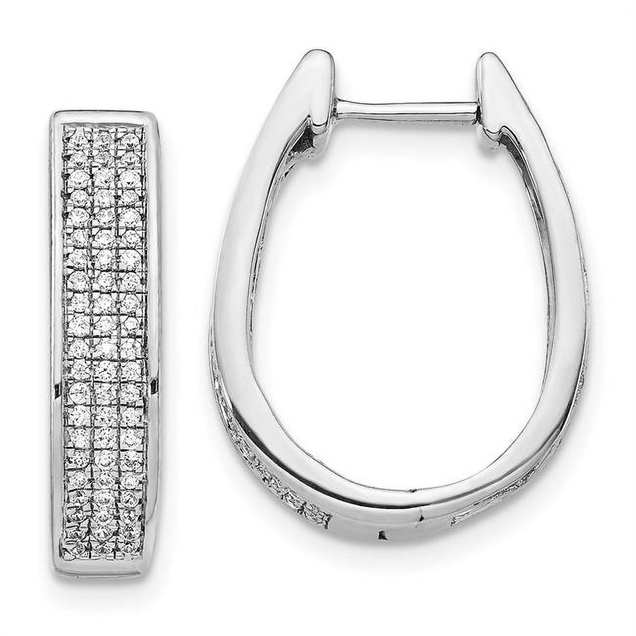 14k White Gold 3/8 carat Diamond Pave Large Hinged Oval Hoop Earrings