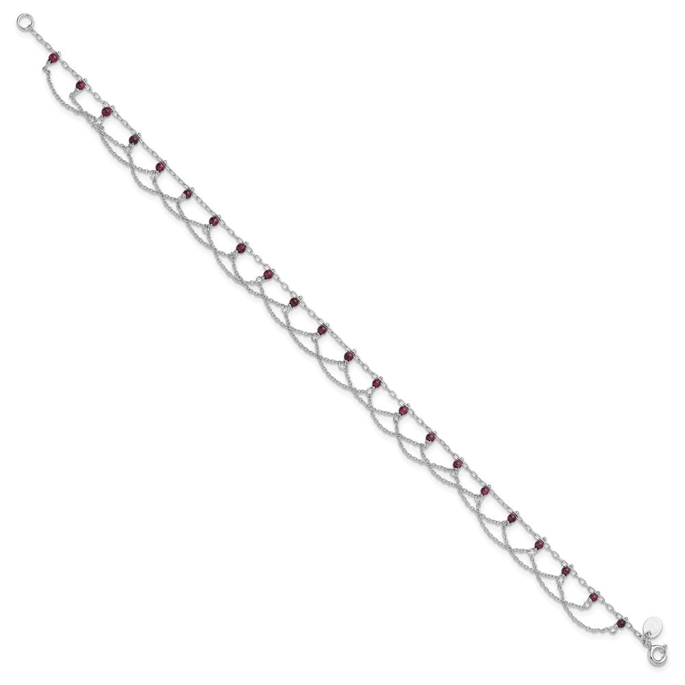 Sterling Silver Rhodolite Garnet Anklet 10 inches