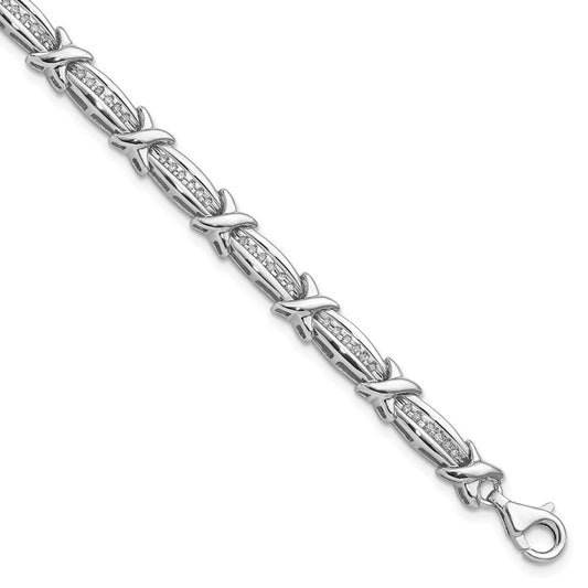 Sterling Silver Rhodium-plated Diam. Bracelet 7.25 inches