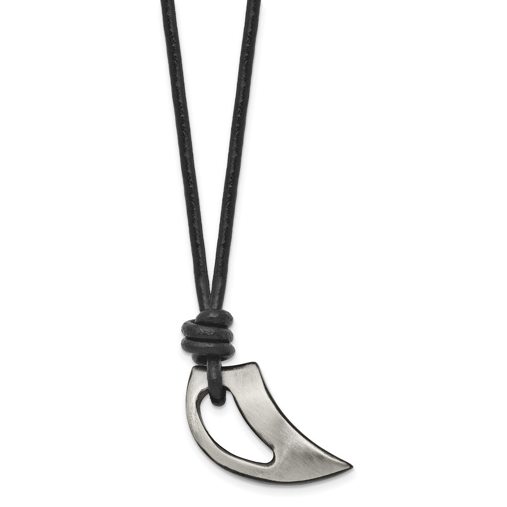 Stainless Steel Brushed & Polished Black IP Claw 20in Leather Necklace
